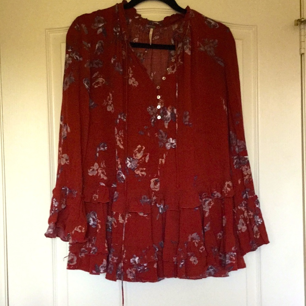 Free people clover tunic top shirt dress xs ruffle 0 2